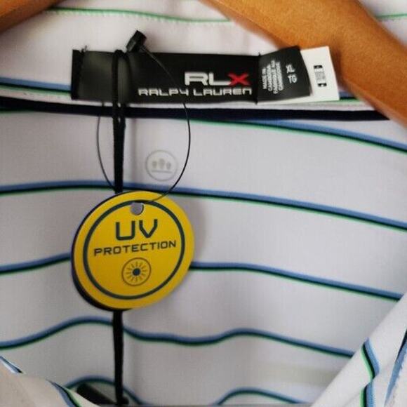 RLX Polo Ralph Lauren Gray White Striped Short Sleeve Wicking Golf Shirt $98 XL - Picture 3 of 5